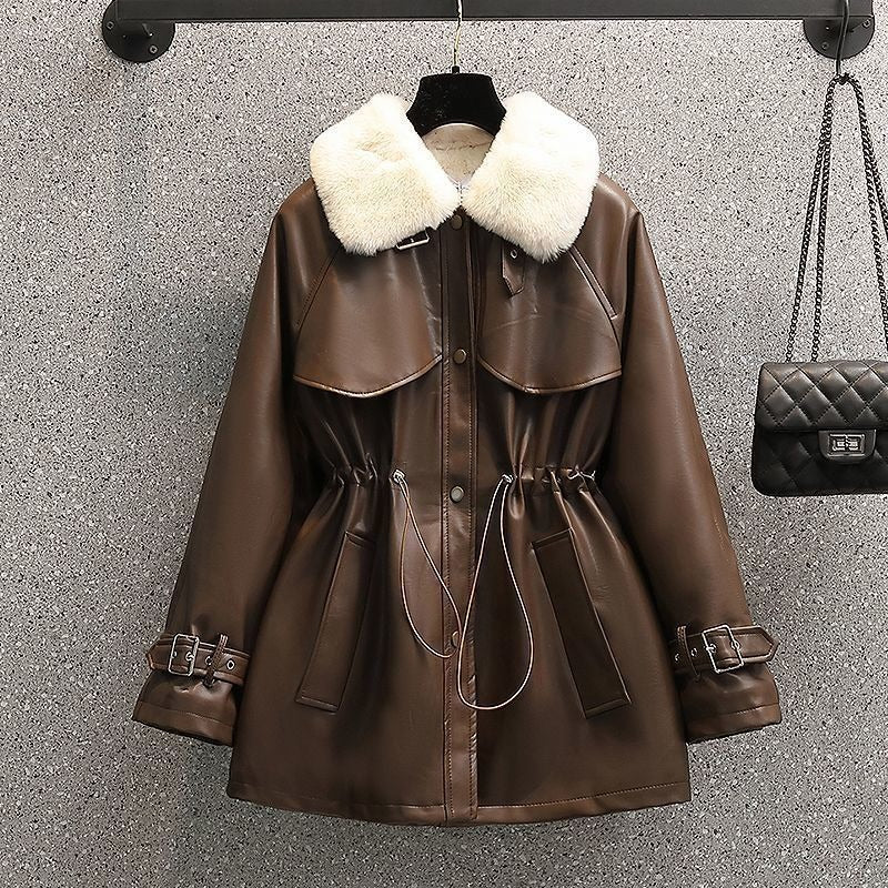 Chaquetón Mujer Cuero Ajustado Cuello Extraíble - Vestiria