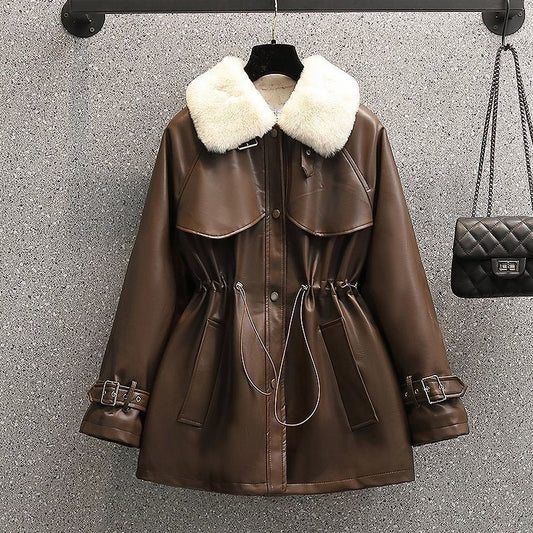 Chaquetón Mujer Cuero Ajustado Cuello Extraíble - Vestiria