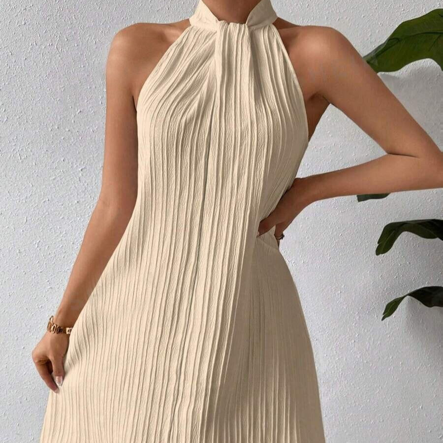 Vestido Mujer Plisado Cintura Alta Elegante