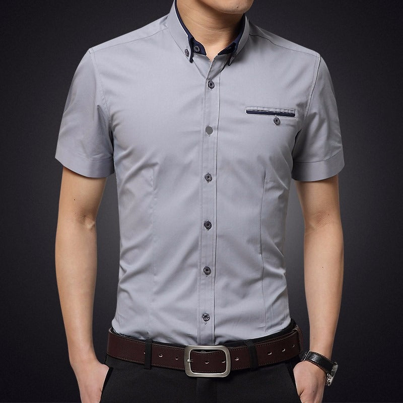 Camisa Hombre Algodón Manga Corta Estrecha