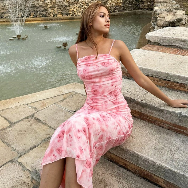 Vestido Mujer Floral Elegante con Tirantes Delicados