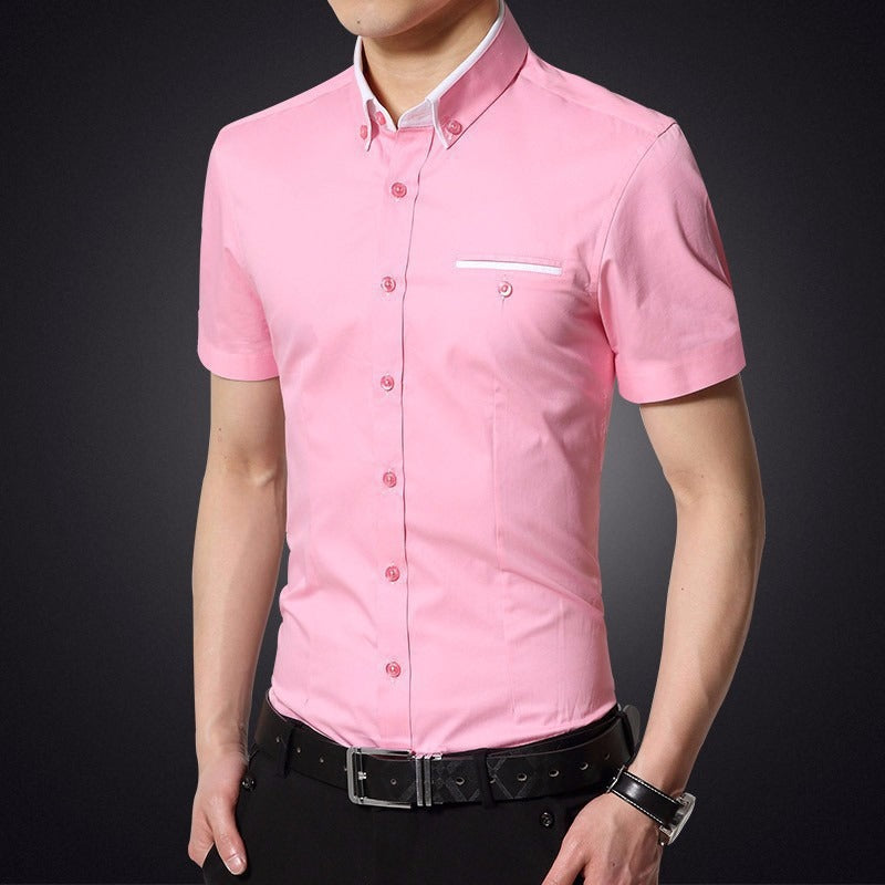 Camisa Hombre Algodón Manga Corta Estrecha