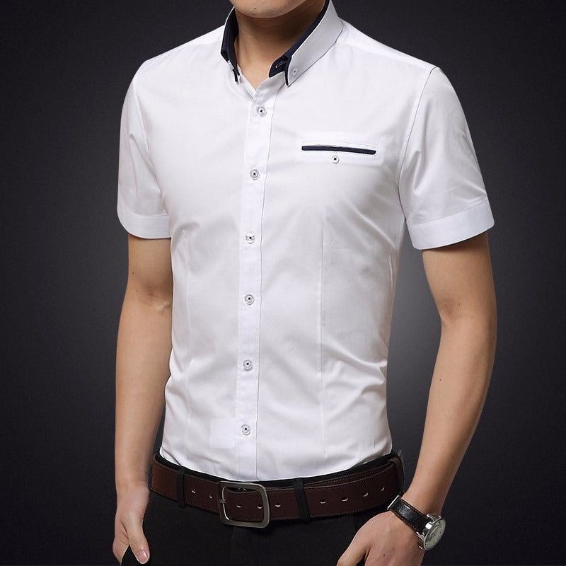 Camisa Hombre Algodón Manga Corta Estrecha