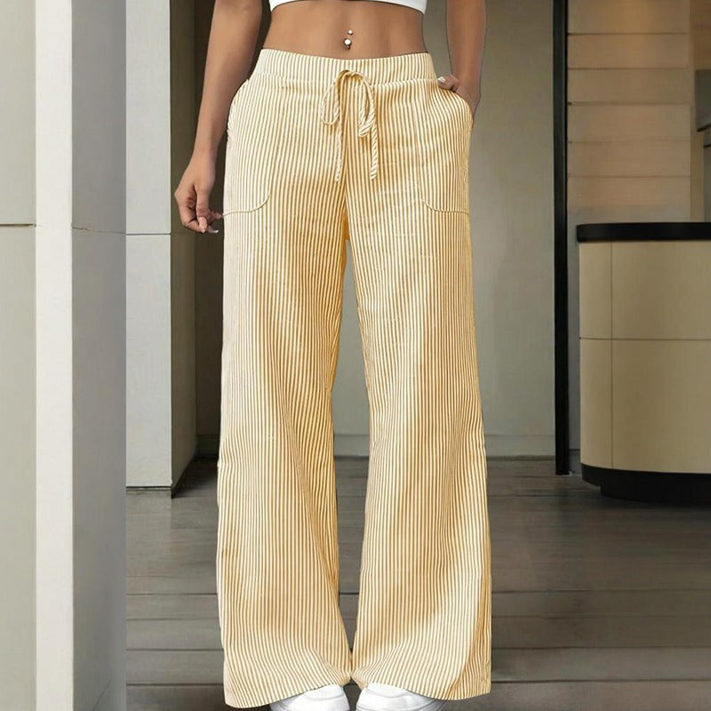 Pantalón Mujer Rayas anchas Algodón Cómodo