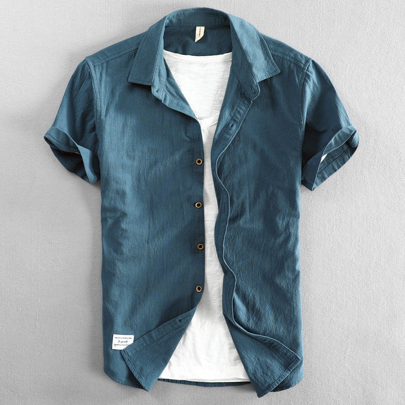 Camisa Hombre Lino Manga Corta Verano
