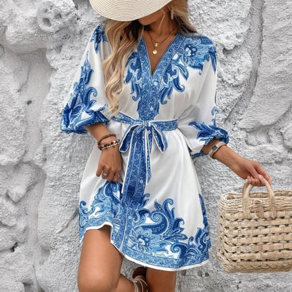 Vestido Boho Corto Satinado Estampado Floral