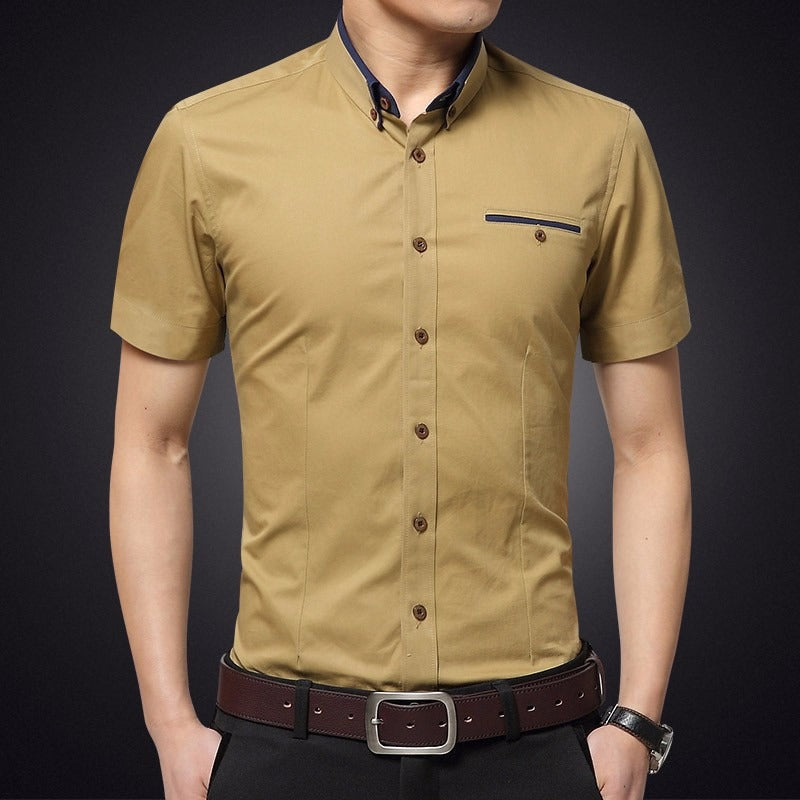 Camisa Hombre Algodón Manga Corta Estrecha