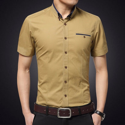 Camisa Hombre Algodón Manga Corta Estrecha