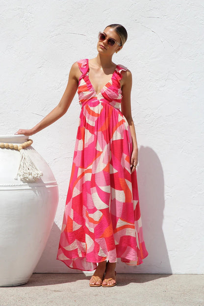 Vestido Elegante Mujer Estampado Floral Escote V - Vestiria