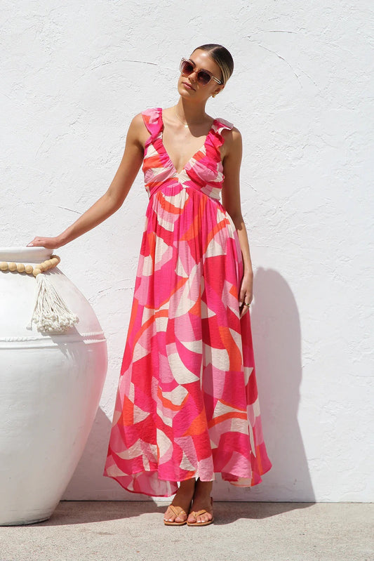 Vestido Elegante Mujer Estampado Floral Escote V - Vestiria