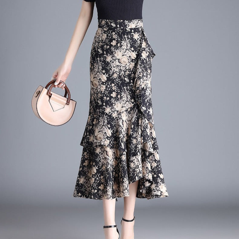 Falda Midi Gasosa Estampada Leopard con Volantes