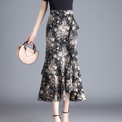 Falda Midi Gasosa Estampada Leopard con Volantes