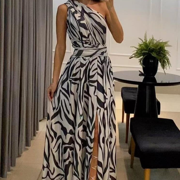 Vestido Largo Mujer Asimétrico con Abertura Lateral Elegante