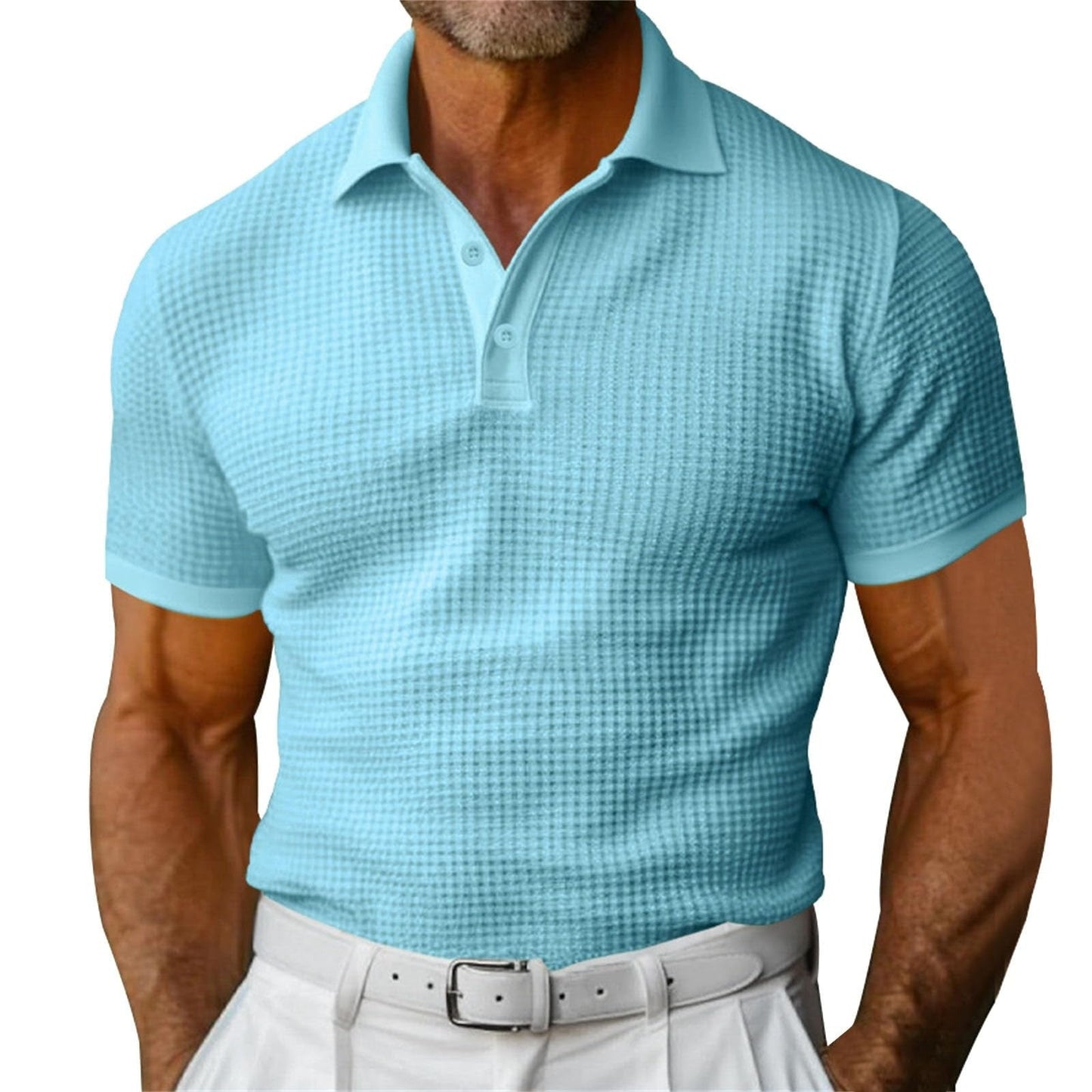 Polo Hombre Textura Waffle Estilo Clásico