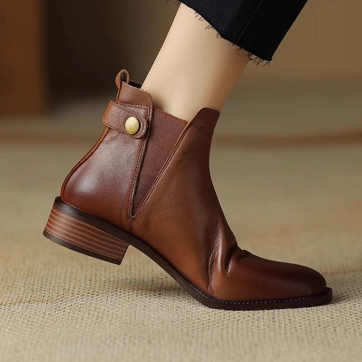 Botas Mujer Cuero Bajo Elásticas Chelsea Estilo
