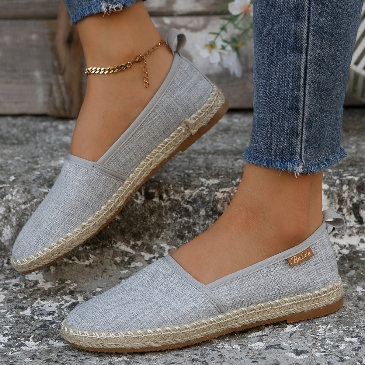 Alpargatas Mujer Lona Gris Antideslizantes Espeso - Vestiria