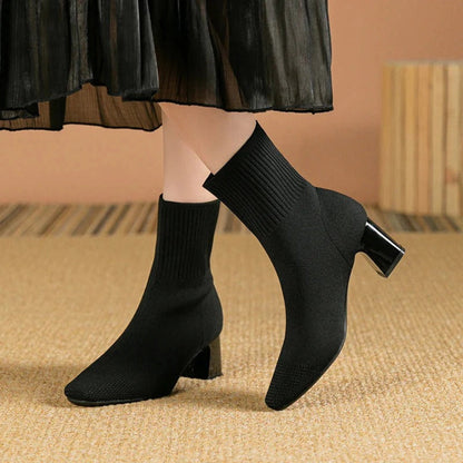 Botas Mujer Invierno con Tacón Alto y Calcetín Suave - Vestiria