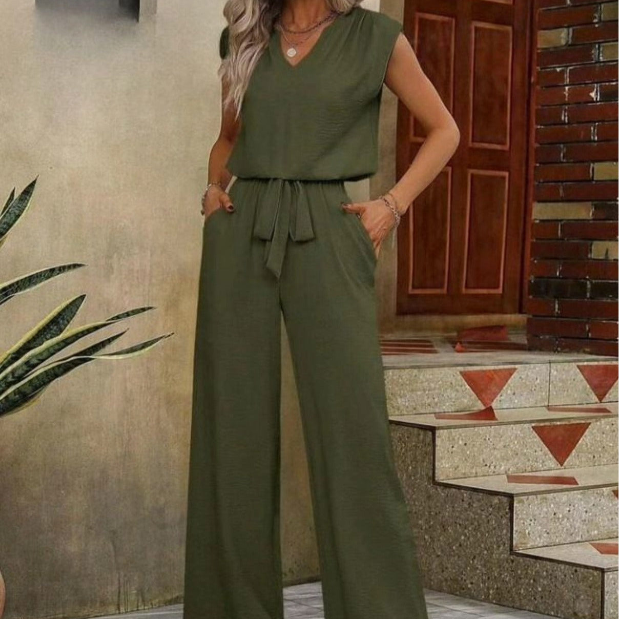 Vestido sin mangas Escote V Elegante Pantalón Ancho