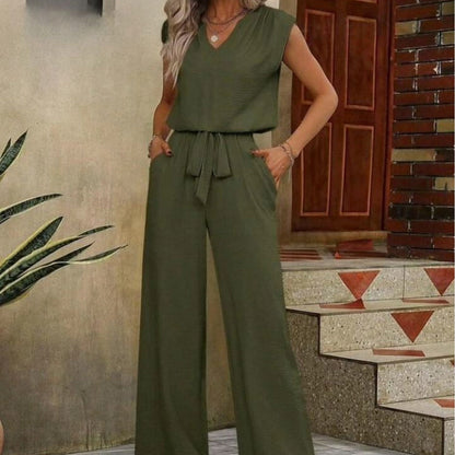 Vestido sin mangas Escote V Elegante Pantalón Ancho