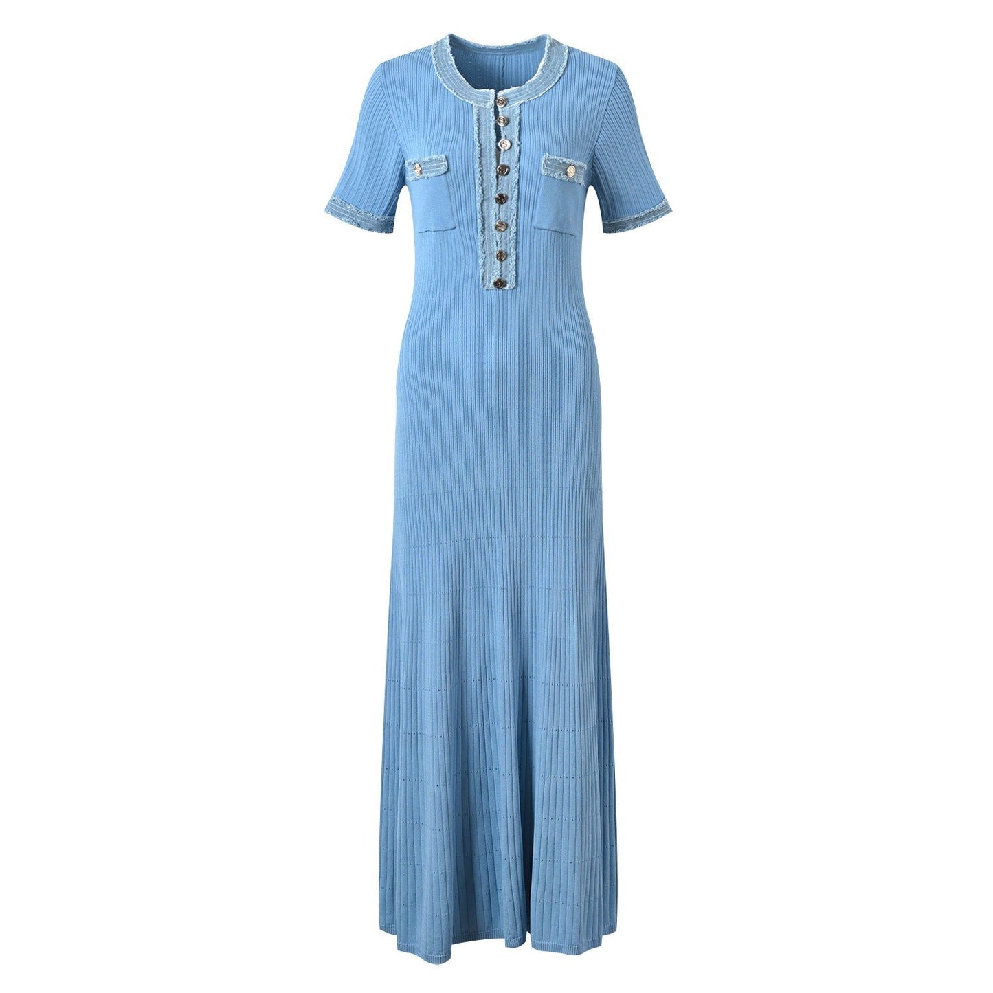 Vestido Mujer Punto Acanalado con Detalles Jeans