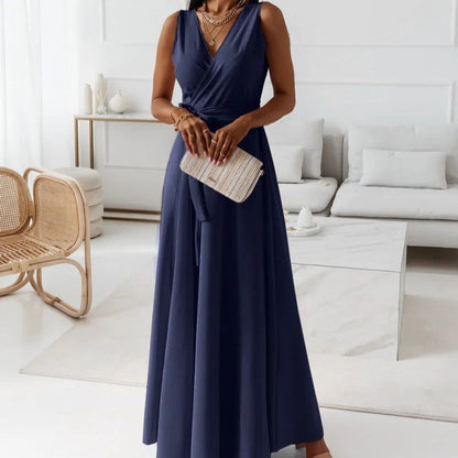 Vestido largo sin mangas cruzado elegante mujer - Vestiria