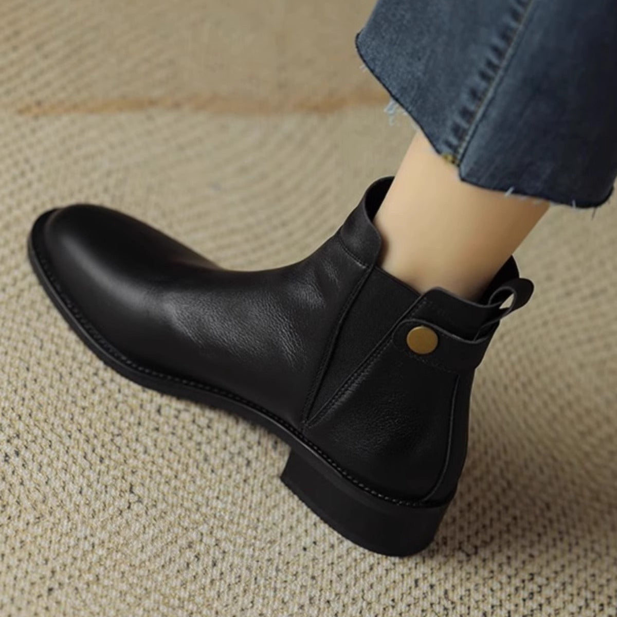 Botas Mujer Cuero Bajo Elásticas Chelsea Estilo
