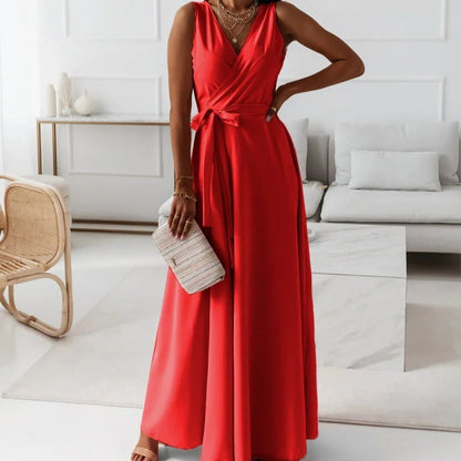 Vestido largo sin mangas cruzado elegante mujer