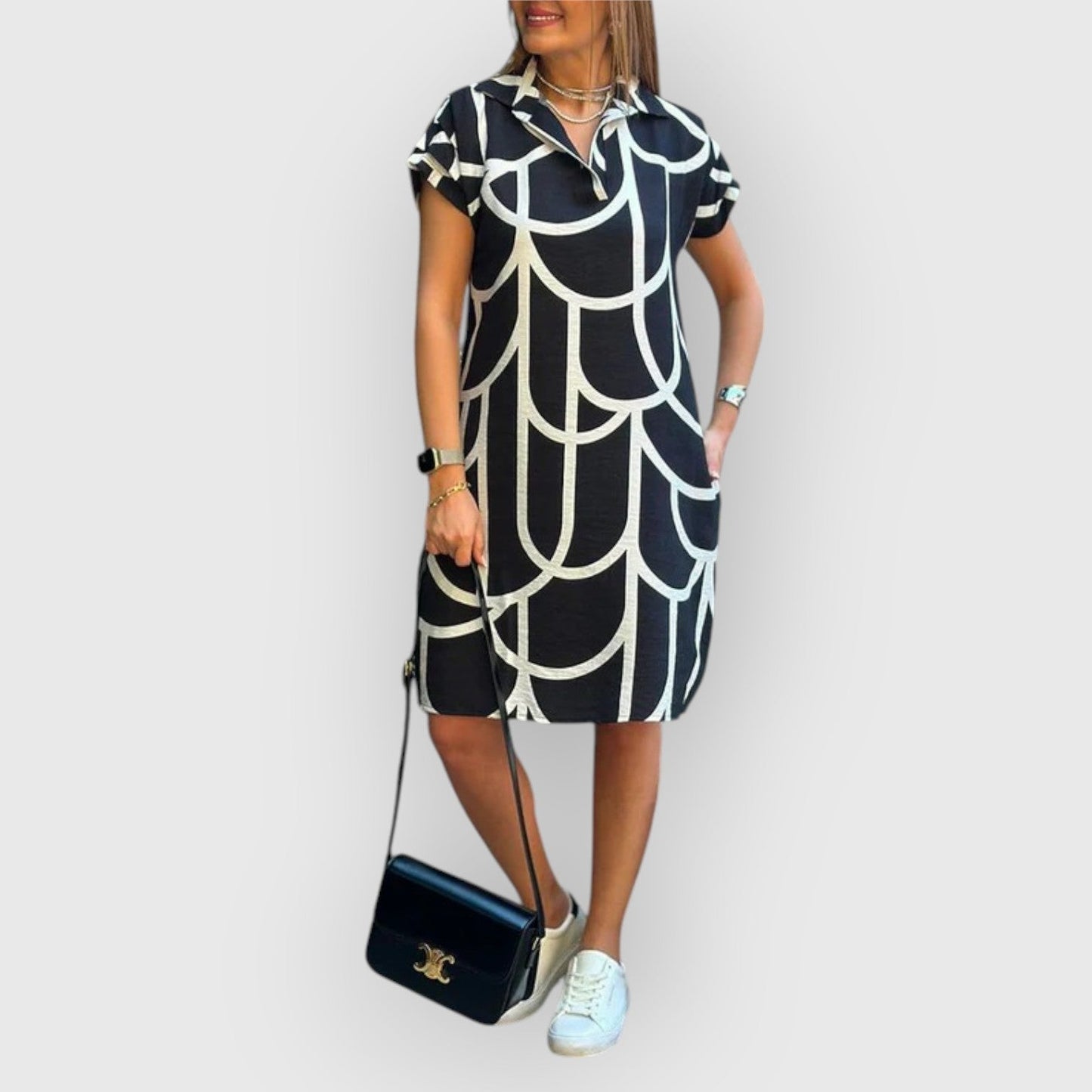 Vestido Mujer Sencillo Cuello Polo Blanco - Vestiria