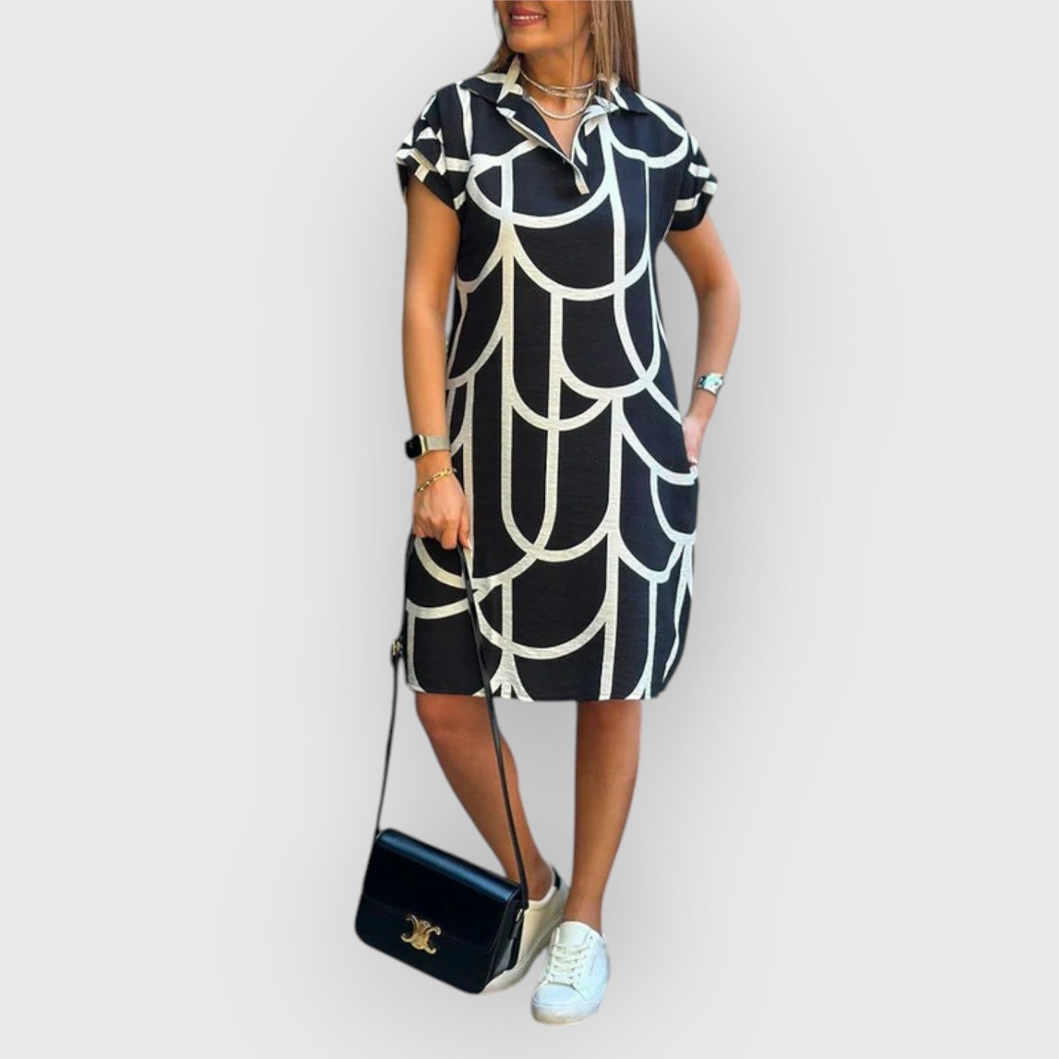 Vestido Mujer Sencillo Cuello Polo Blanco - Vestiria