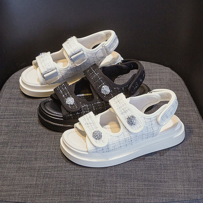 Sandalias cómodas mujer tejido tweed elegantes
