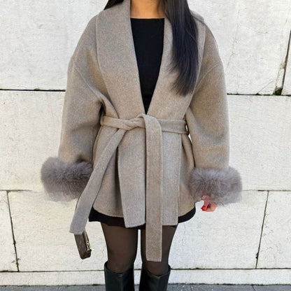 Chaquetón Mujer Lana Cálido con Puños de Piel