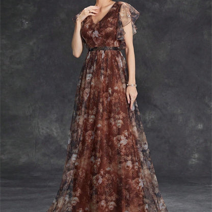 Vestido largo mujer gasa estampada estilo bohemio