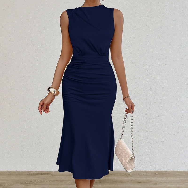 Vestido Mujer Satén Elegante Cintura Marcada