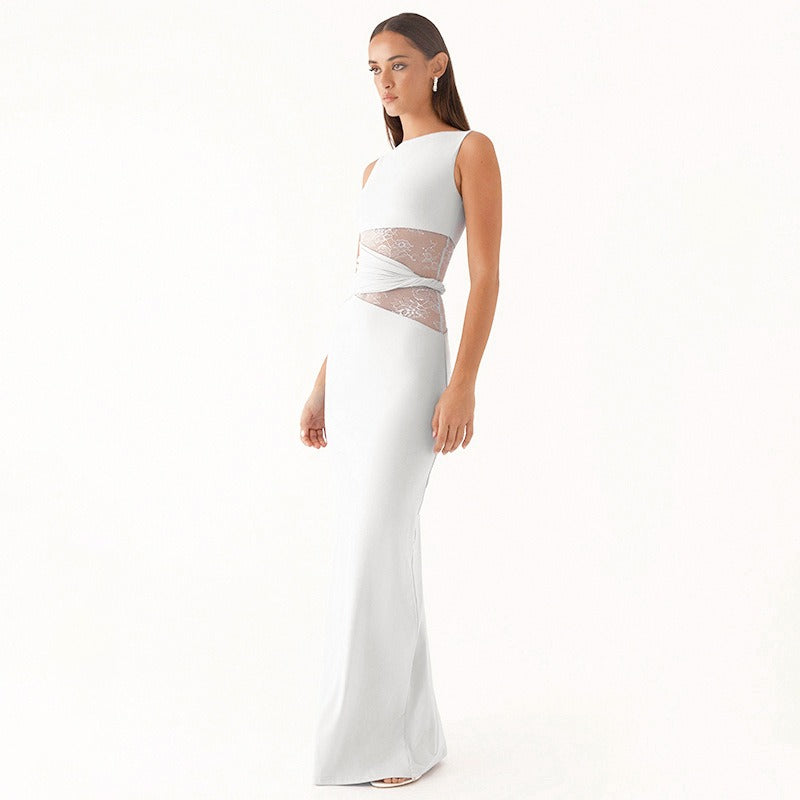 Vestido Elegante Mujer sin Mangas Encaje Seda - Vestiria