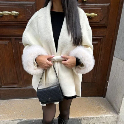 Chaquetón Mujer Lana Cálido con Puños de Piel