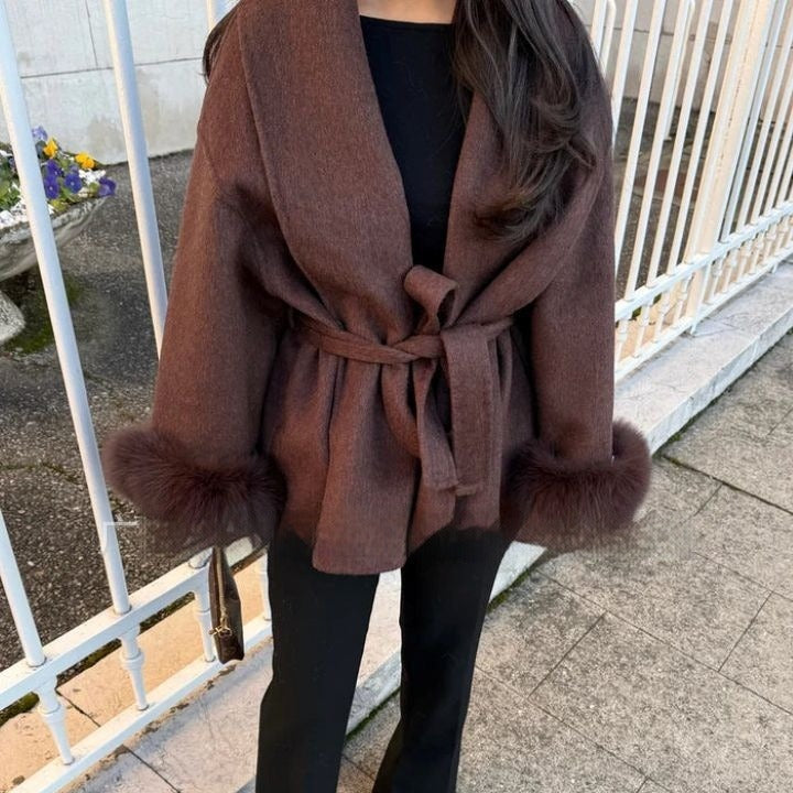 Chaquetón Mujer Lana Cálido con Puños de Piel - Vestiria