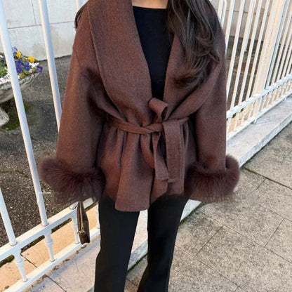 Chaquetón Mujer Lana Cálido con Puños de Piel - Vestiria