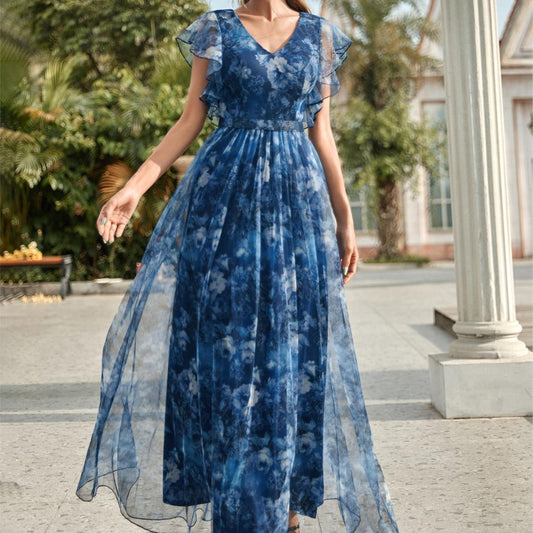 Vestido largo mujer gasa estampada estilo bohemio - Vestiria