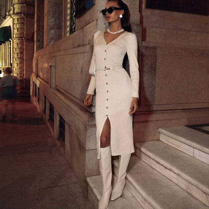 Vestido Midi Elegante con Cinturón Delgado