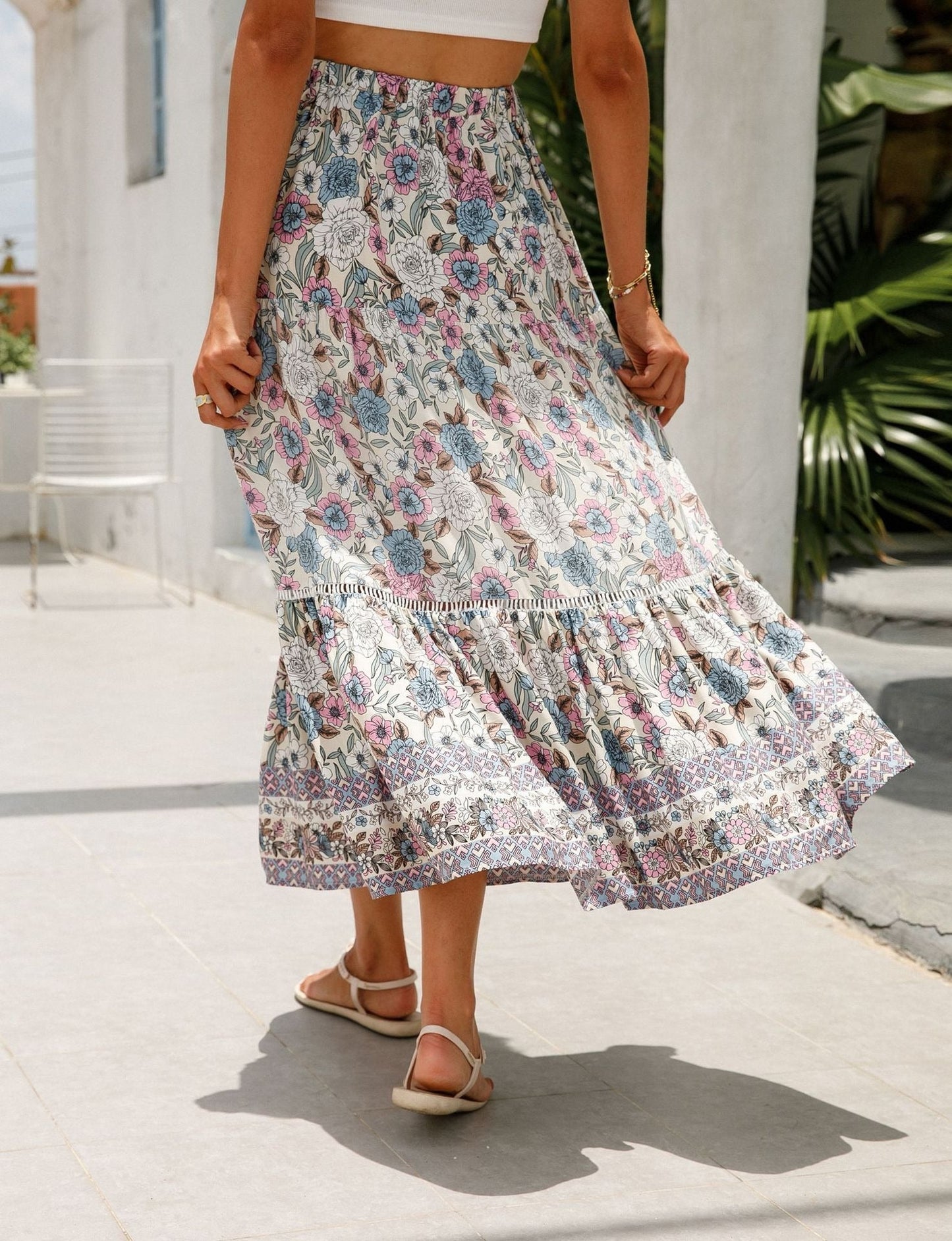 Falda Mujer Estampado Flores Boho Chic