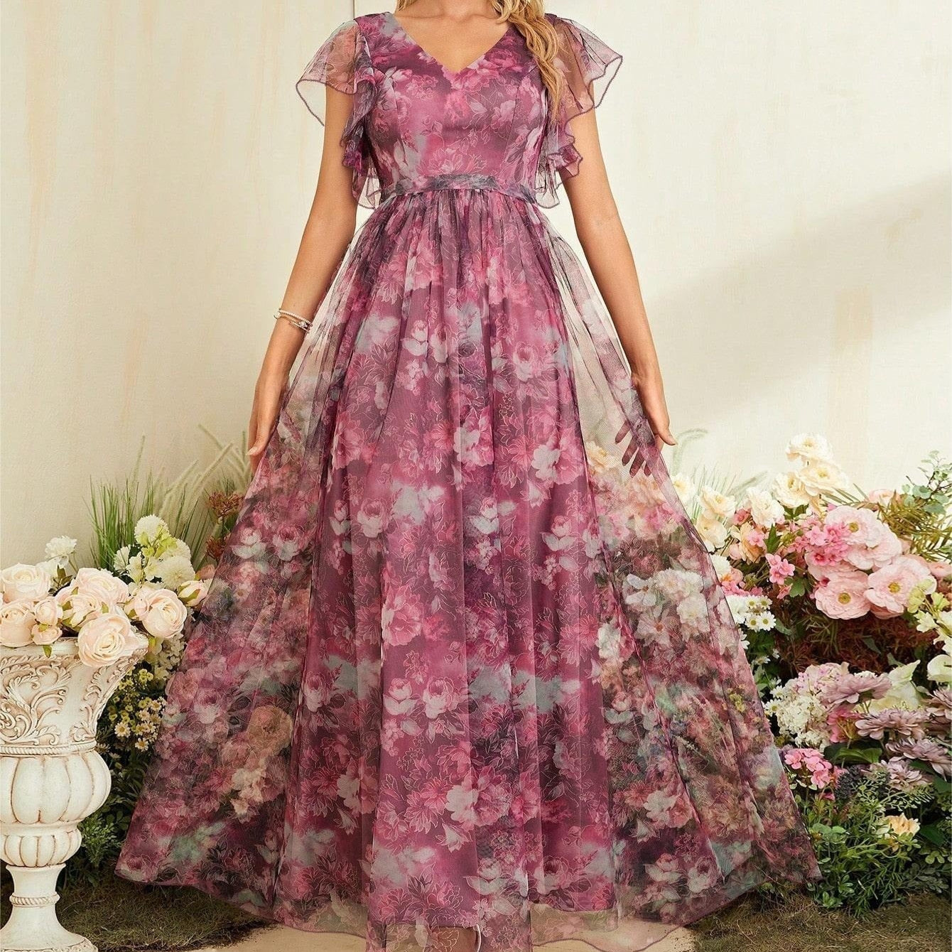 Vestido largo mujer gasa estampada estilo bohemio