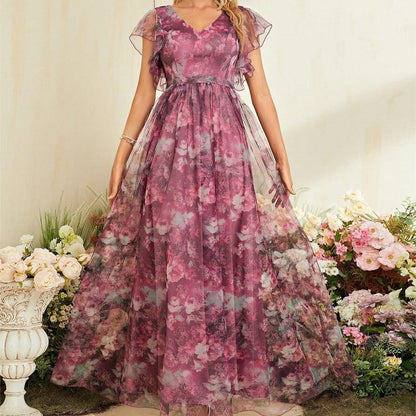 Vestido largo mujer gasa estampada estilo bohemio
