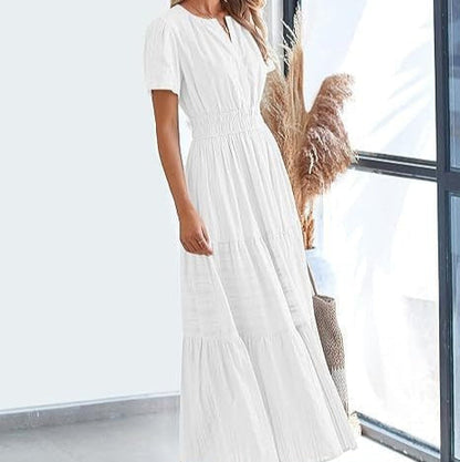 Vestido Mujer Plisado Boho Corto Manga