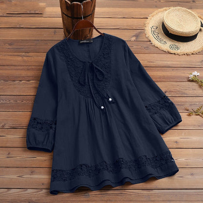 Blusa encaje elegante con lazo delantero