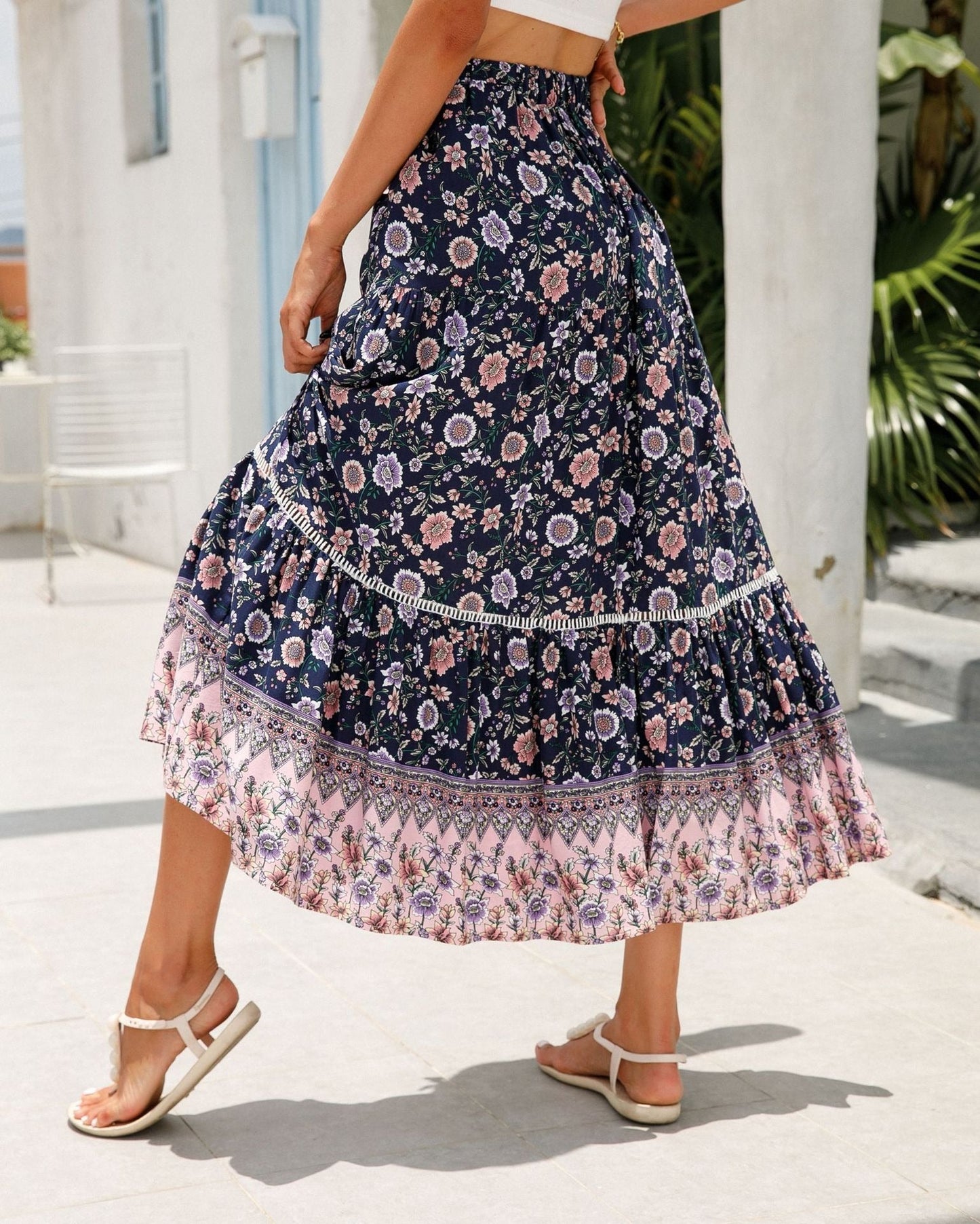 Falda Mujer Estampado Flores Boho Chic