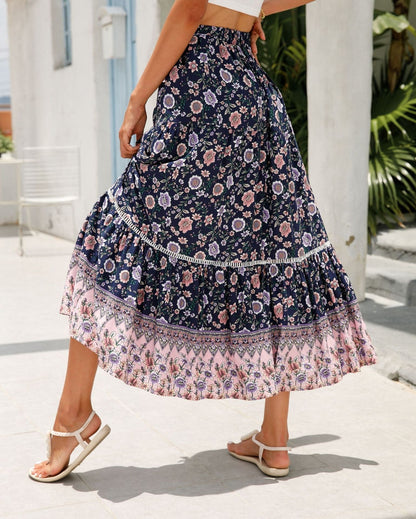 Falda Mujer Estampado Flores Boho Chic