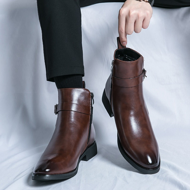 Botas Hombre Cuero Sintético Cierre Lateral