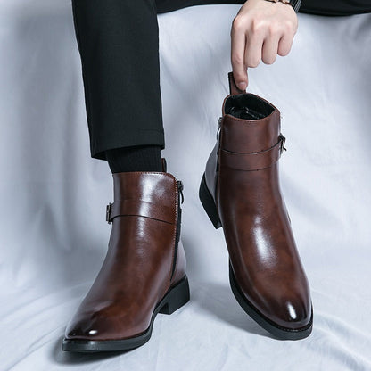 Botas Hombre Cuero Sintético Cierre Lateral