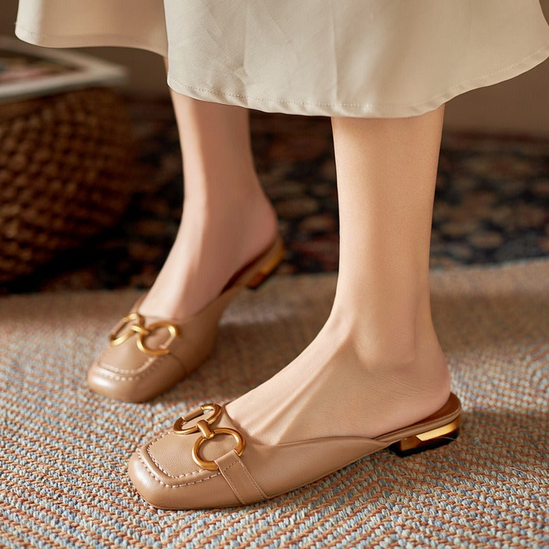 Mule Plana Mujer Sintética Adorno Brillante Elegante - Vestiria