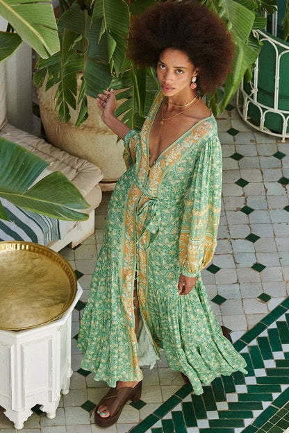 Vestido Maxi Estampado Botones Floral